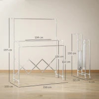 Stendibiancheria Pieghevole con 3 Barre Regolabili, Ruote Girevoli e Struttura in Acciaio Inox, Argento