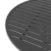 Tavolo da Giardino Rotondo con Piano a Doghe in Acciaio, Ø66x71.5cm, Nero