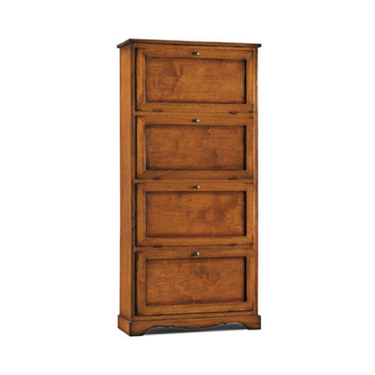 Scarpiera 4 porte capacità 28 paio di scarpe arte povera in legno massello e mdf con rifinitura in noce 79X30X170 H