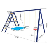 Set altalena Giardino multifunzionale con 3altalene, struttura da arrampicata, canestro da basket,per 3-8anni,Antico blu