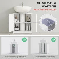 kleankin Mobile Sottolavabo a 2 Ante con Ripiano Regolabile e Intaglio a U, 60x30x60 cm, Bianco