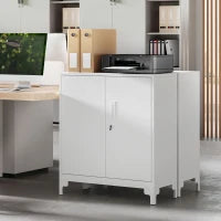 Armadio da ufficio in metallo, porte chiudibili, cassettiera da ufficio, design a 2 livelli, Bianco