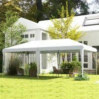 Gazebo 6 x 3 m da Giardino Pop-up Pieghevole con Borsa Inclusa, Acciaio Epossidico Oxford ad Alta Densità, Bianco