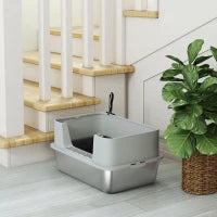 Lettiera per Gatti in Acciaio Inossidabile XL con Bordo Alto Paletta Facile da Pulire Antisperoni 60x40x29,5 cm Grigio