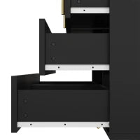 Credenza con 6 cassetti, maniglie e gambe dorate, texture ondulata, 120x40x77 cm, Nero e Oro