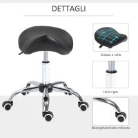 Sgabello da Lavoro a Sella con Ruote e Altezza Regolabile per Negozi Parrucchiere e Tattoo, 52x53x49-61cm Nero