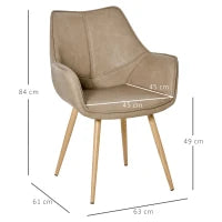 Sedia da Pranzo Moderna con Braccioli e Schienale in Finta Pelle con Gambe in Metallo, 63x61x84 cm, Marrone