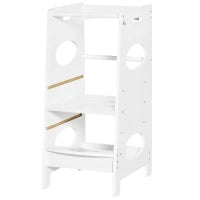 Torre Montessoriana per Bambini, Learning Tower con Altezza Regolabile in MDF, 40x50x90cm, Bianco