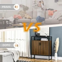 Armadietto Due Ante in MDF con Piano d'Appoggio in Vetro Temperato, 82x30x98 cm, Marrone e Nero