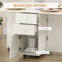 Tavolo da Cucina a Ribalta con 2 Cassetti e Armadietto ad Ante, in Truciolato, 120x80x75 cm, Bianco