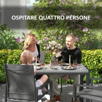 Tavolo da Giardino in Rattan PE per 4 Persone con Struttura in Metallo, 120x70x72cm, Grigio