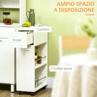 Carrello da Cucina in Truciolato e Acciaio Inox con 2 Ripiani Aperti, Cassetto Estraibile e Parapetti, 25x50x85 cm