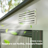 Capanno Attrezzi in Metallo 1.5x2m con Base, Porta Scorrevole e Tetto Inclinato, Bianco