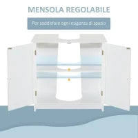Mobile Sottolavabo per Bagno con Ripiano Regolabile, Mobiletto Sottolavabo con Intaglio a U e 2 Ante, Mobile Bagno Salvaspazio, Adatto a Lavabi con o Senza Colonna, 60x30x60 cm, Bianco