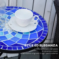 Tavolino da Giardino Rotondo a Mosaico in Metallo con Piano in Ceramica, Ф35.5x53.5cm