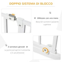 Cancelletto di Sicurezza per Cani in Acciaio e ABS, Estensibile 75-145cm per Scale e Porte, Bianco