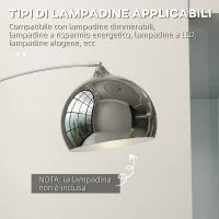 Lampada da Terra Vintage ad Arco con Asta Regolabile, Interruttore a Pedale, Attacco E27, Argento