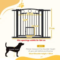 Cancelletto per animali, larghezza regolabile 76-104 cm, con porta per gatti, Nero