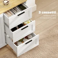 Mobile Cucina con 3 Cassetti e Armadietto 2 Ante Ammortizzate, Ripiani Regolabili, 120x38x76 cm, Bianco