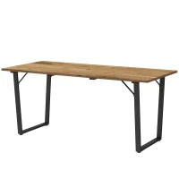 Tavolo da Giardino Rettangolare a 6 Posti con Foro per Ombrellone, Legno e Acciaio, 175x80x75 cm, Marrone