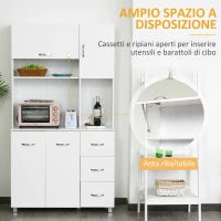 Credenza da Cucina Moderna con Cassetti, Armadietti e Ripiani Aperti, 100x39.5x183.5cm, Bianco