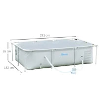Piscina Fuori Terra Autoportante, Piscina Rigida Rettangolare con Filtro e Valvola in Acciaio e PVC, Grigio, 252x152x65cm