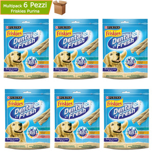 Friskies purina dental fresh 3 in 1 snack cane taglia media e grande multipack 6 confezioni da 180 g ciascuna