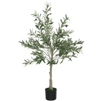 Pianta Artificiale di Olivo Alta 120 cm, Albero Finto con 450 Foglie e 20 Olive, Vaso Incluso