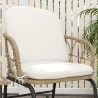 Set di 2 Sedie a Dondolo con Tavolino in Stile Boho, in PE Rattan, Resistente alle Intemperie, Crema
