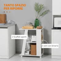 Carrello da Cucina Portavivande in Legno con 2 Ripiani e Ruote, 60x38x77cm, Bianco