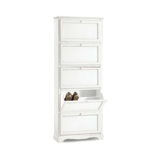Scarpiera 5 porte capacità 35 paio di scarpe arte povera in legno massello e mdf con rifinitura in bianco 79X30X210 H
