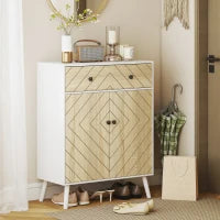 Scarpiera per Ingresso con 2 Porte, Ripiani Regolabili e Cassetto, per 12 Paia di Scarpe 75x35x97 cm, Bianco e Naturale