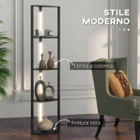 Lampada da Terra a Colonna in MDF con 4 Ripiani e Illuminazione a LED da 3000K, 41x29.5x163.5 cm, Nero