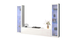 Parete attrezzata sospesa bianca soggiorno mobile TV 2 vetrine Liv WH