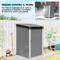 Casetta da Giardino Porta Attrezzi in Acciaio Galvanizzato e Porta, 100x103x160cm, Grigio