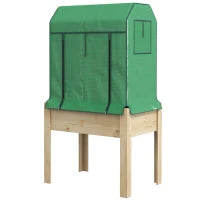 Letto per Orto Rialzato con Copertura in PE Verde e Struttura in Legno, 80x60x165cm