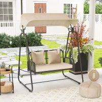 Sedia a Dondolo in Rattan 2 Posti con Tetto e Cuscini, fino a 240 kg, 149 x 121 x 180 cm, Marrone