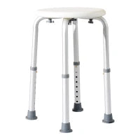 Sgabello da Doccia per Anziani con Ausilio Rotondo, Sedia da Bagno per Disabili con Altezza Regolabile 8 Posizioni, Piedini Antiscivolo, in Alluminio e PE, Bianco