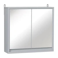 Armadietto Bagno con Specchio a 2 Ante, Specchio Bagno Contenitore con Ripiano Regolabile in Legno, 48x14.5x45cm, Grigio