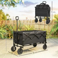 Carrello da Giardino 160L Pieghevole con Manico Regolabile, Capacità 100 kg, 95x55x102 cm, Nero