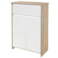 kleankin Mobile Bagno Multiuso, Mobiletto da Bagno con Armadietto e Cassetto, Salvaspazio, Color Legno e Bianco 60x30x90cm