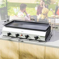 Piastra Barbecue a Gas con 4 Bruciatori da 2.4kw e Piano Antiaderente, 77x44.5x19cm, Argento