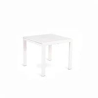 E-STYLO Tavolo allungabile con top in vetro temperato extra white e gambe in metallo bianco, 90cm X 90/163,5cm H. 76cm.