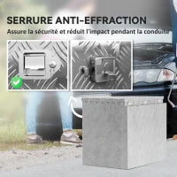 Cassa degli attrezzi per rimorchio scatola di stoccaggio in alluminio bloccabile forma trapezoidale 73,7 x 41 x 46 cm argento