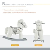 Cavallo a Dondolo con Suoni e Orsetto Incluso per Bimbi da 18-36 Mesi