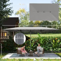 Ombrellone Doppio da Giardino 4.5x2.6 m, Apertura a Manovella e 12 Stecche, Grigio