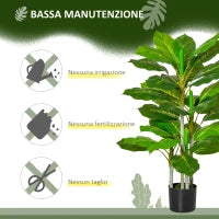 Pianta Verde Artificiale da 95 cm e 33 Foglie con Vaso Nero Ø15x13 cm, in PEVA, PE e Cemento