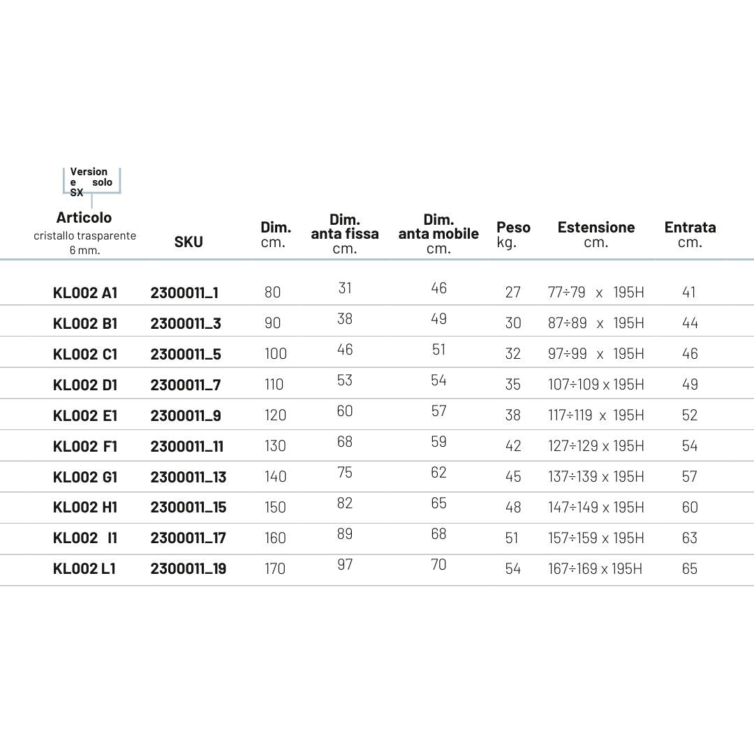 Porta battente cabina doccia sinistro clematis cristallo stampato 6 mm *** misure 147-149xh195 cm stampato, confezione 1