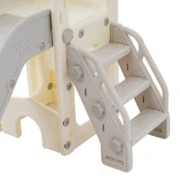 8-in-1 Scivolo per Bambini, Gioco da Arrampicata Multifunzionale con 2 Scivoli, Scala da Arrampicata, Canestro da Basket, Gioco del Lazo, Binocolo, Armadietti, 200×165×95 cm,Grigio antico bianco