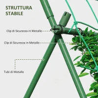 Supporto per Pomodori a forma di A a Livelli Regolabili con Rete, in Acciaio, PE e PP, 101x133x227 cm, Verde